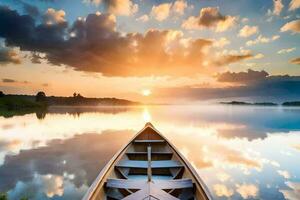 une bateau sur le l'eau à le coucher du soleil. généré par ai photo