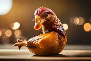 une poulet figurine séance sur une tableau. généré par ai photo