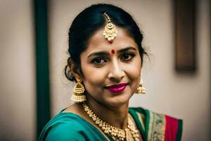 une magnifique Indien femme dans une sari. généré par ai photo