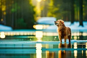 une d'or retriever permanent dans le l'eau. généré par ai photo