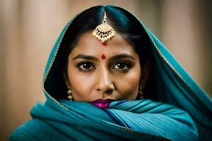 une femme dans une traditionnel sari. généré par ai photo