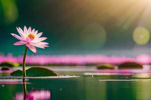 une Célibataire rose lotus fleur dans le l'eau. généré par ai photo