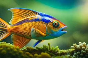 une poisson avec bleu et Orange couleurs. généré par ai photo