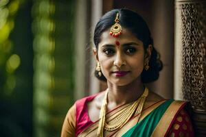 une magnifique Indien femme dans traditionnel tenue. généré par ai photo