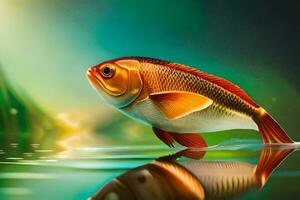 poisson rouge, poisson, eau, réflexion, vert, eau, réflexion, poisson, eau,. généré par ai photo