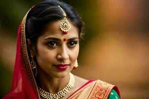 une magnifique Indien la mariée dans traditionnel tenue. généré par ai photo