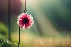 une rose fleur est pendaison de une chaîne. généré par ai photo