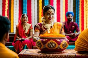 Indien mariage cérémonie. généré par ai photo