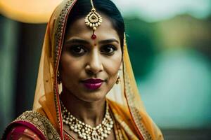 Indien la mariée dans traditionnel tenue. généré par ai photo