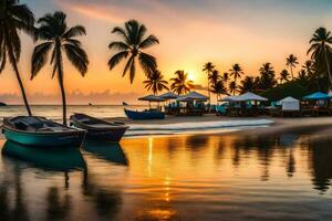 le coucher du soleil sur le plage dans dominique. généré par ai photo