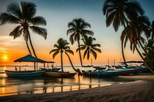 le le coucher du soleil sur le plage. généré par ai photo