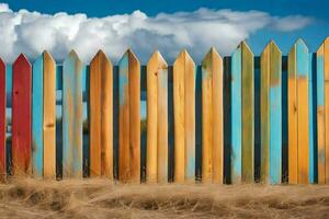 une coloré clôture avec une bleu ciel et des nuages. généré par ai photo