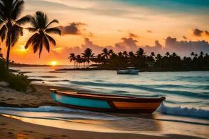 le le coucher du soleil dans le Contexte de le plage. généré par ai photo