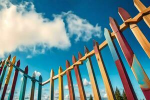 une coloré clôture avec une bleu ciel dans le Contexte. généré par ai photo