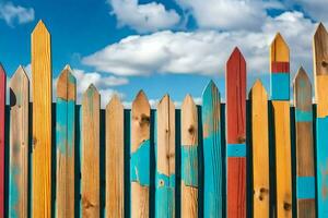 une coloré clôture avec en bois poteaux. généré par ai photo