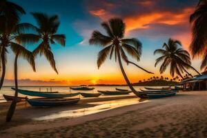 le le coucher du soleil sur le plage. généré par ai photo