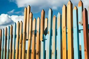 une en bois clôture avec bleu ciel et des nuages. généré par ai photo