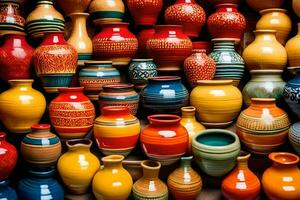 coloré poterie vases. généré par ai photo