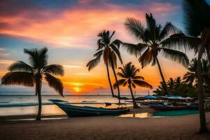 le le coucher du soleil sur le plage dans dominique. généré par ai photo