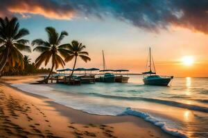 le le coucher du soleil sur le plage dans dominique. généré par ai photo