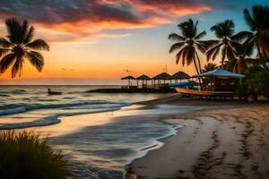 le le coucher du soleil sur le plage dans Jamaïque. généré par ai photo