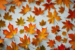 l'automne feuilles sur une blanc Contexte. généré par ai photo