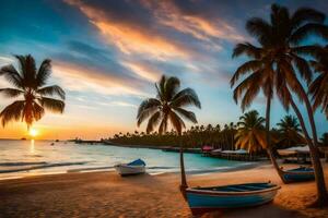 le le coucher du soleil sur le plage. généré par ai photo