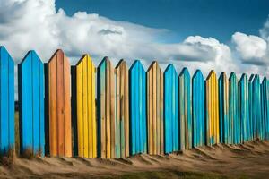 une coloré clôture avec bleu ciel et des nuages. généré par ai photo