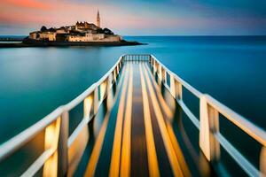 une longue exposition photo de une pont plus de le l'eau. généré par ai