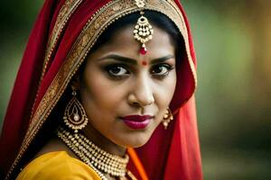 une magnifique Indien femme dans traditionnel tenue. généré par ai photo