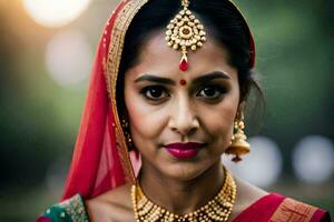 une magnifique Indien la mariée dans traditionnel tenue. généré par ai photo