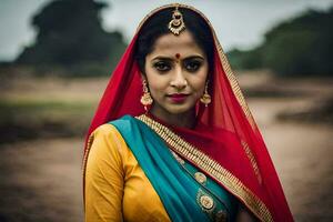 une magnifique Indien femme dans traditionnel tenue. généré par ai photo