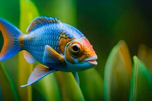 une poisson avec brillant bleu et Orange couleurs. généré par ai photo