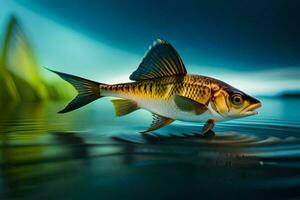 une poisson est nager dans le l'eau. généré par ai photo