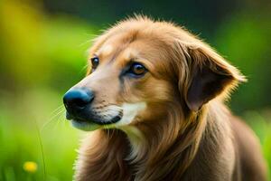 une marron chien est permanent dans le herbe. généré par ai photo