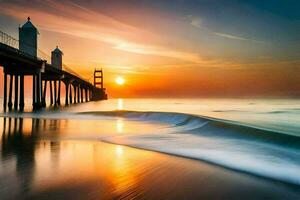 le d'or porte pont, san François, Californie, Etats-Unis, lever du soleil, le. généré par ai photo