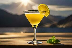 une cocktail avec une citron tranche sur Haut. généré par ai photo