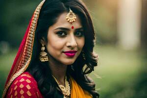 une magnifique Indien femme dans traditionnel tenue. généré par ai photo