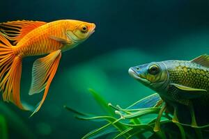 deux poisson rouge dans un aquarium. généré par ai photo