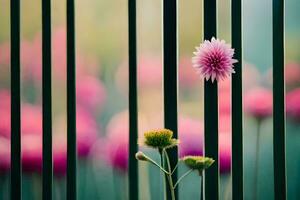 une fleur est permanent dans de face de une clôture. généré par ai photo