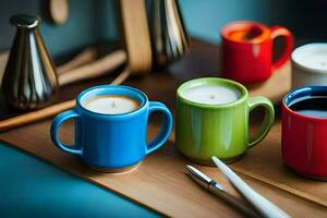 coloré café des tasses sur une tableau. généré par ai photo