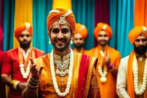 Indien mariage la cérémonie dans le ville. généré par ai photo