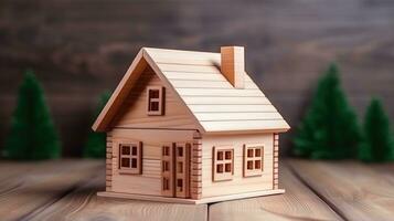 une en bois maison dans tableau, réel biens concept photo