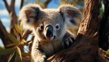 mignonne koala séance sur une bifurquer, à la recherche à le caméra généré par ai photo