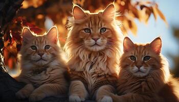 mignonne chaton séance dans herbe, espiègle avec velu copains généré par ai photo