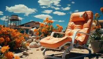 relaxation dans la nature séance sur une chaise, profiter été les vacances généré par ai photo