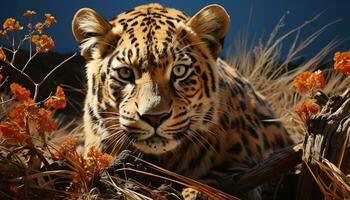 majestueux Bengale tigre, sauvage et en voie de disparition, regards dans le région sauvage généré par ai photo