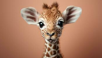 mignonne girafe à la recherche à caméra, Pointé fourrure, permanent dans la nature généré par ai photo