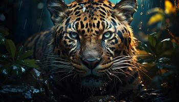 majestueux Bengale tigre en regardant, chat sauvage beauté dans nature, tranquille région sauvage généré par ai photo