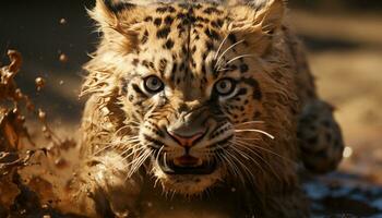 majestueux tigre en marchant dans le sauvage, regarder avec féroce beauté généré par ai photo